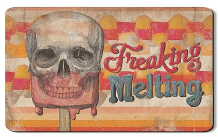 Skull Dish Drying Mats For Kitchen Counter, Vintage Halloween Absorbent Rubber Rack Mat, Retro PU Leather Drying Pad For Kitchen Bar Protector 12x20 Inch
