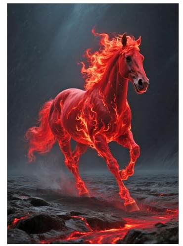 SHEGZHUC Diamond Painting Erwachsene Pferde Feuer, 30x40cm Diamant Malerei Bilder Tiere Pferd Rot, Mosaik Stickerei Kreuzstich Kunst Geschenk, Wanddekoration für Schlafzimmer Wohnzimmer