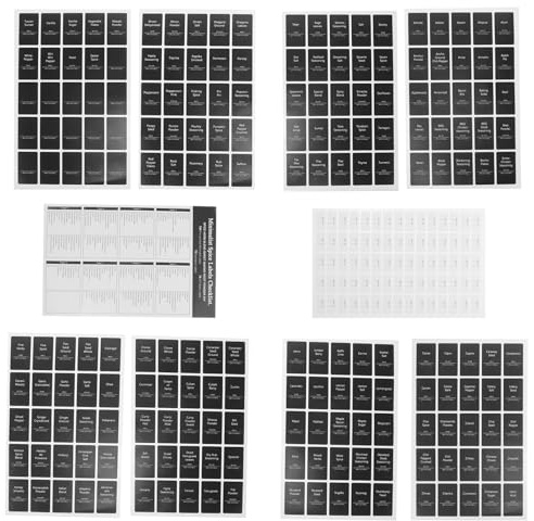 GARIOUANS 6 hojas Etiquetas de Especias Adhesivas Resistentes al Agua para Botes de Cocina para Clasificación y Marcado de Frascos de Condimentos Etiquetas Autoadhesivas para Organizar