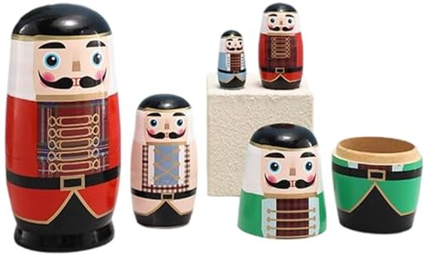 Jingmiger Matriosche Russe, Statua Schiaccianoci Russo Handmade In Legno A Matrioska, Scultura Lignea Artigianale, Decorazione per Casa Camera dei Bambini Tavola delle Feste Soggiorno Camera da Letto