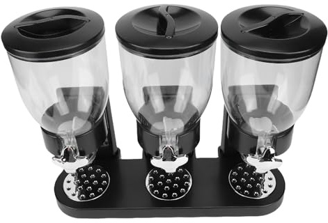 Zerodis Récipients à Céréales, Distributeur de Nourriture Triple avec Trois Compartiments pour le Stockage des Collations, Comptoir de Gommes, Matériau PP Compact Multifonctionnel (BLACK)