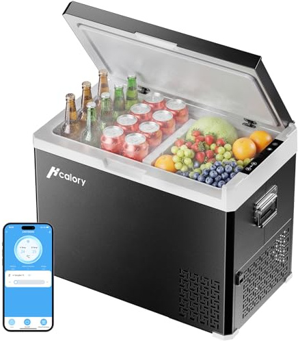 HCALORY 50L Kompressor Kühlbox mit App-Steuerung & Dualzone -20°C bis 20°C,12/24/230V Elektrische Kühlbox mit Trennwand,Mobiler Camping kühlschrank für Auto/LKW/Boot