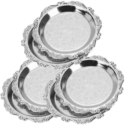 FOMIYES Piattini per Snack in Metallo 6 Pezzi Mini Piatti 4 Pollici Argento Design Retrò per Servire Dolci e Frutta a Casa