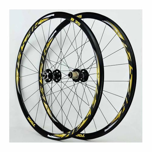 Juego De Ruedas De Ciclocross para Bicicleta De Carretera 700C*20-35C Freno C/V + Freno De Disco Llantas De Doble Pared 30mm Ruedas De Liberación Rápida 100/135mm, 7-11 Velocidades(Black Gold)
