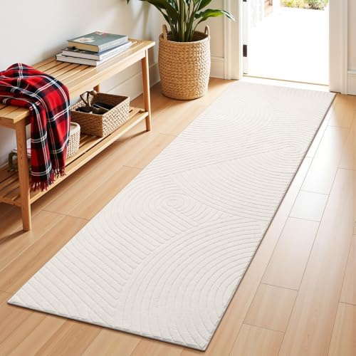 SHACOS Teppich Läufer Flur rutschfest, 80 x 200 cm Beige Waschbar Küchenteppich, Modern Kurzflor Teppichläufer für Flur, Küche und Wohnzimmer