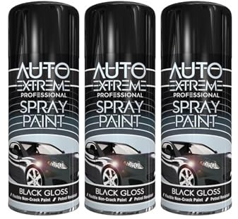 MSQUARE Professional Spray Paint, Fast-Drying, Gloss Finish, Durable Non-Cracking, Rust-Resistant, Ideal for Metal, Wood, Plastic & DIY Indoor Outdoor Projects, Black, 400ml (Pack of 3)