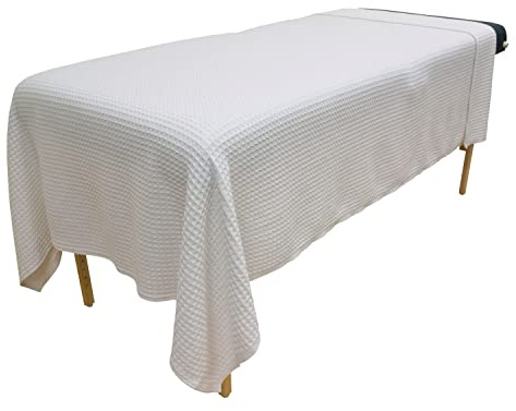 Body Linen Waffle Weave Massage Table Blankets - Soft and Stylish 50/50 Polyester-Cotton Blend - 66 by 90 inches -Available in White, Natural and Gray - 1 Pack White