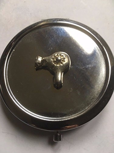 Gifts For All TG311A Haartrockner, aus englischem Zinn auf einem runden Taschenspiegel, Chrom, von Derbyshire UK