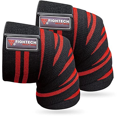 FIGHTECH - Ginocchiere e Squat per Sollevamento Pesi, 198,1 cm, per Compressione e Supporto Elastico Durante Le Presse delle Gambe, Allenamento in Palestra, Fitness e Powerlifting, Colore Rosso