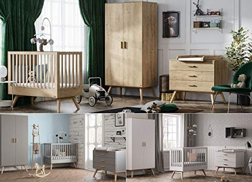 QMM TraumMoebel Babyzimmer Kinderzimmer Komplett Set Nicole Bett Schrank Kommode weiß, grau oder Eiche (Eiche)