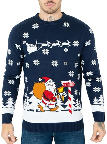 NOROZE Jultröjor för män jul jultomte till puben ren nyhet unisex pullover topp (M, Santa To The Pub Marin)