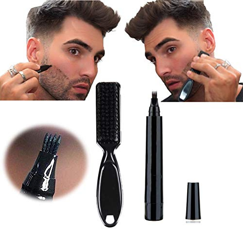 Beard Pencil Filler - Water Proof, Long Lasting Coverage & Natural Finish, Beard Filling Pen Kit Salon Hair Engraving Styling Eyebrow Tool (Black)