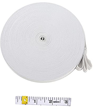 XINGSUI 10m*2cm Banda Elástica Tejida, para Costura, DIY & Manualidades | Poliéster y Goma, Blanco, Alta Elasticidad, Incluye Cinta Métrica, Para Pantalones Cortos, Faldas, Ropa Interior y Premamá