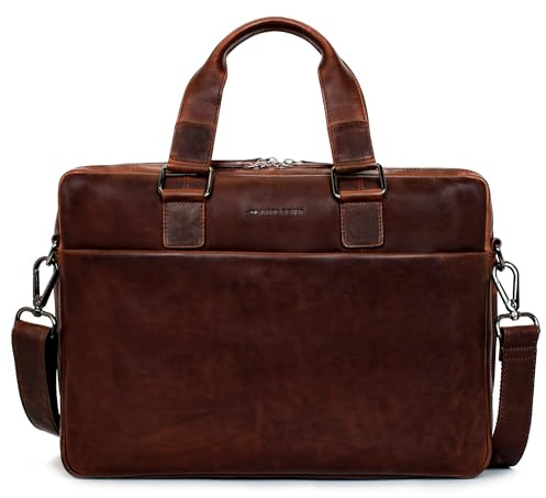 Marc Peter® Sydney Lehrertasche Herren Leder Aktentasche Laptoptasche Bürotasche Businesstasche groß XXL Umhängetasche Bräun