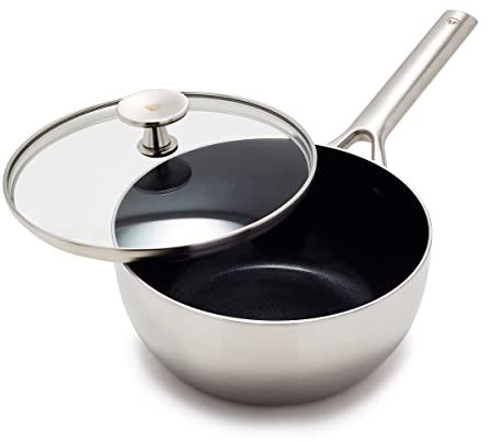 Blue Diamond Cookware Triple Steel Stainless Steel Ceramic Nonstick 20 cm/2.4 Litre Chef Sauté Pan with Lid, Tri-ply, PFAS-Free, Multi Clad, Induction,Oven Safe, Silver
