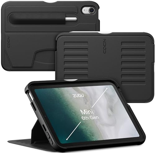 ZUGU iPad Mini Case (A17 Pro) 2024/6 Generation 2021 fodral - Ultra slimmat skyddshölje - trådlös Apple Pencil Laddning - Bekväm 7-vinkels Magnetic Stativ Skal - automatisk vila/väckning [Svart]