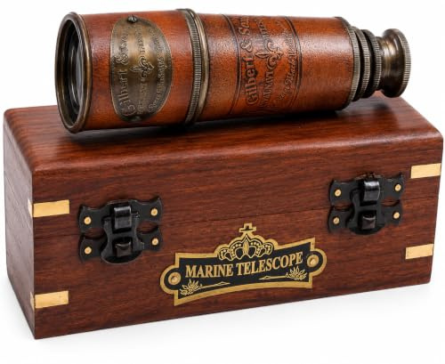 US HANDICRAFTS Handgefertigtes Teleskop | mit Box | funktionale Vintage-Nachbildung Messing nautisches antikes Teleskop | Messing nautisches Spyglass & Sammlerstück Dekor 38,1 cm