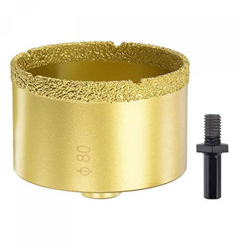 sourcing map Brazed Diamond Core Drill Bits 80mm Hole Saws with M10 Arbor Adapter for Porcelain Tile Marble Concrete Stone Brick