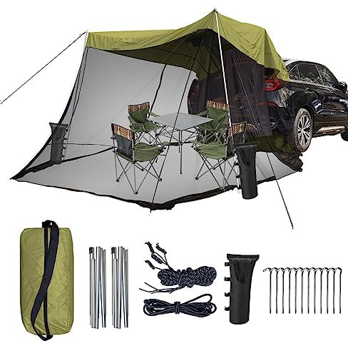 TentHome Waterproof Tailgate Shade Awning Tent for Car SUV Travel Camping with Screen Room (Military Green)