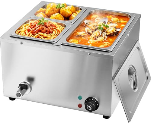 TAIMIKO 3 Bacs Bain Marie électrique en Acier Inoxydable 220V Tempéreuse À Chocola Chauffe-Plats Professionnel Commercial avec 1 x 1/3 et 2 x 1/6 casseroles