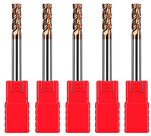 ASNOMY 5pcs Carbide Square End Mill - 1/8(3mm) Micro Grain Carbide End Mill for Alloy Steels/Hardened Steels - 4 Fultes Milling Cutter- HRC55 AlTiN Coated