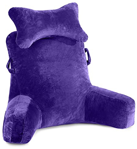 Reading Pillow-Extra Large 31 Bed Rest Pillow with Detachable Neck Roll & Arms for Sitting in Bed or Couch-Backrest Reading Pillow Adult Back Pillows for Reading/Watching TV/Gaming/Relaxing,Purple