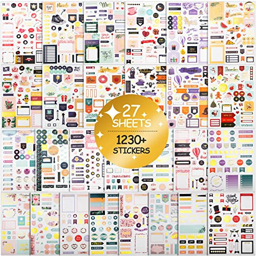 FEMBW 27 Blätter 1230 Stück 2025 Bullet Journal Sticker für Kalender, Tagebuch und Planer Sticker Fotoalbum – Bullet Journal Zubehör