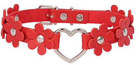 Gualiy Choker Halsband Frau, Leder Punk Choker Blume mit Kreis Choker Halskette Punk 43cm Verstellbar Halskette Tattoo Choker