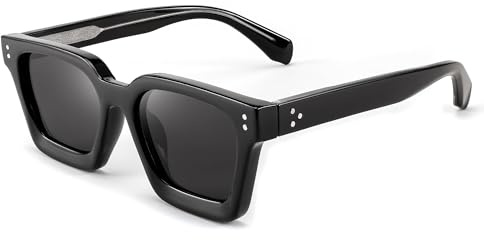 FEISEDY Vinatge Sonnenbrille Rechteckig Chunky Polarisiert für Herren Damen Dickes Rahmen Sonnenbrillen mit UV400 Schutz B2396
