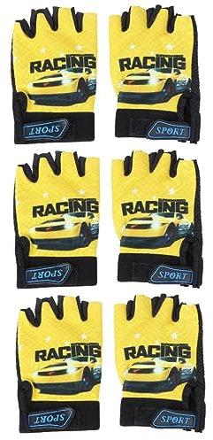 BESPORTBLE 3 Stück Gelbe Kinder-reithandschuhe Halbfinger-sporthandschuhe Und Atmungsaktives Automuster Für Jungen Und Mädchen