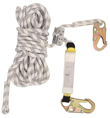 Vertical Lifeline Rope with Polyester Material, Alloy Steel Spring Hooks Adjustable Rope Grabber Fall Arrest Lanyard for Hiking, Tree Climbing 1.4cm Dia 140.6kg Capacity (50 Feet)