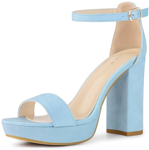 Perphy Platform High Heels Ankle Buckle Strap Chunky Heel Sky Blue Sandals for Women 7 M US