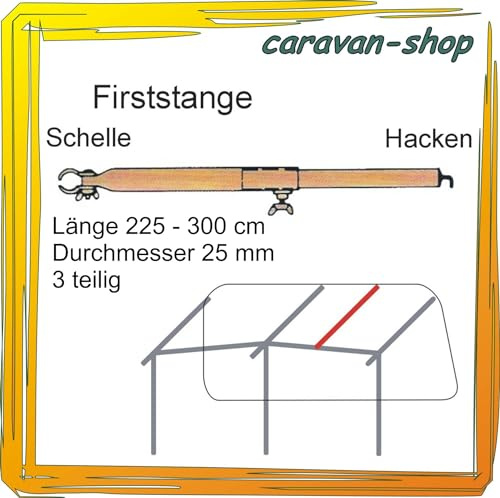 Dachhakenstange 25 mm 225-300 cm Firststange Dachstange Zelt-Stange Zeltgestänge Zeltstangen Vorzelt Wohnwagen Caravan