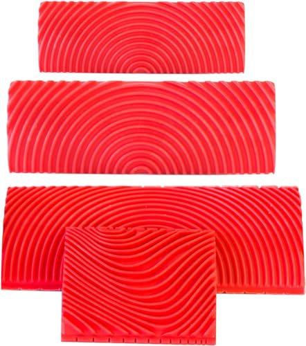 4 Pièces Outil de Grain de Bois de Caoutchouc, Outils Motif Bois, Relook Bois Outil à Grain de Bois Peinture Effet Bois pour Mur, Meuble, Porte, Cadre de Fenêtre, Rouge