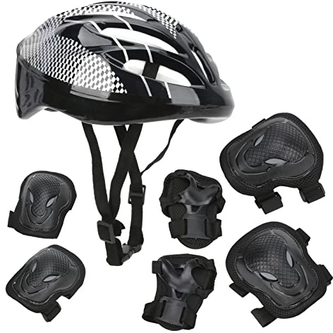 Ensemble D'équipement de Protection 7 en 1, Casque de Patinage à Roulettes pour Adultes, Genouillères, Coudières et Protège-poignets, Casque de Skateboard Réglable Adapté au Patinage à Roulettes, Skat