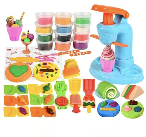45 Pcs Ice Cream Playdough Set for Kids - Children Play Dough Tools Set, Kitchen Plasticine Toys for Boy Girl Age 2 3 4 5 6 Years Old, Playdough Tubs Accessories Kit for Birthday Christmas Party Gift