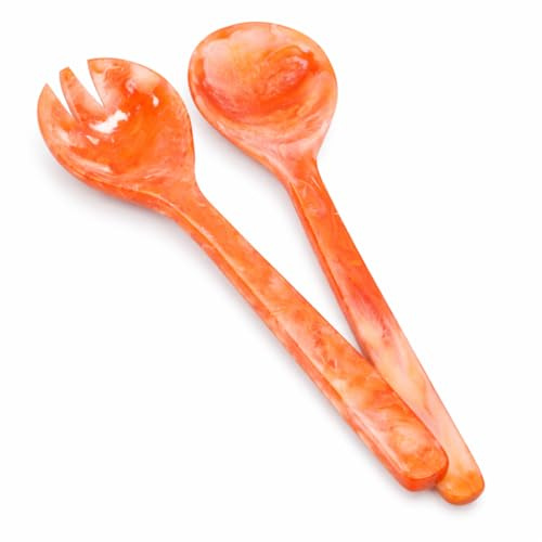 Divit Shilp Salad Servers, Resin Salad Tongs, Long Handle Salad Server Set for Mixing, Tossing and Cooking (Salad Spoon and Fort Set) (Orange)