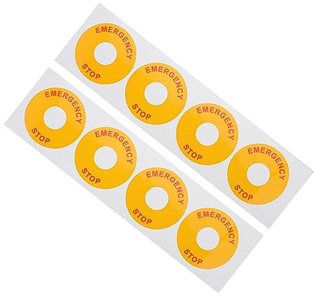 TOPPERFUN 2sets Safety Sign Stickers Emergency Stop Warning Decals Electrical Equipment Labels 8pcs*2