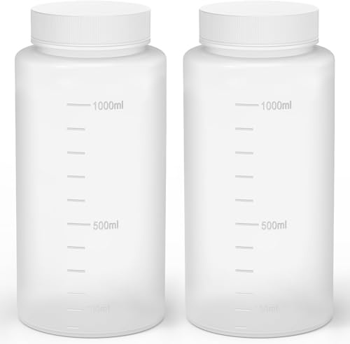 stonylab Weithals-Reagenzflasche mit Enghals, HDPE-Schraubverschluss, Laborbedarf, 2er Pack, 1000 ml Kapazität, Langlebig und Chemikalienbeständig