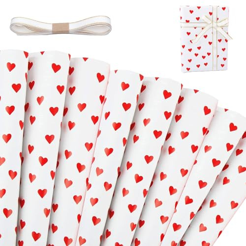 8 Hojas Papel de Regalo, Rollo en Forma de Corazón de 50x70 cm, Envolver Regalos de Corazón de Amor Blanco para el Día de San Valentín, Bodas, Cumpleaños, Día de la Madre