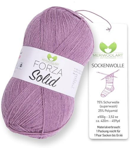 MeriWoolArt® Sockgarn 4-trådigt – 100g Merinoullgarn för stickning & virkning, 75% ny ull (superwash), 25% polyamid, 420m – Perfekt för herr- & damsockor, tröjor & koftor