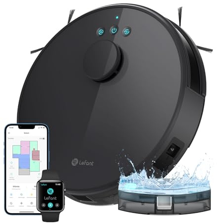 Lefant Robot Aspirateur Laveur 5500Pa Aspiration, Navigation LiDAR, Cartographie Multi-étage, Zones Virtuelles, Aspirateur Robot Connecté Alexa/APP/WiFi, Idéal pour Poils d'animaux Tapis Sols Durs