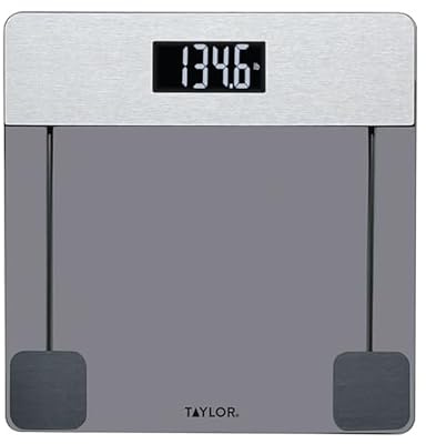 Taylor Digital Glass Bathroom Scale, Scale for Body Weight, Digital Weighing Machine for People, Tinted Glass and Brushed Stainless Steel Accents, 440 lb Capacity, Vanishing LED, Tinted, Clear