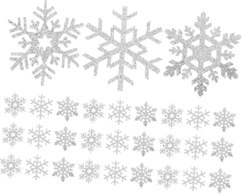 JEWEDECO 30 Stück Silberfarbene Schneeflocken Aufbügelapplikationen Gestickt Langlebiges Nähzubehör für Selbstgemacht Kleidung Hüte Rucksäcke Verschleißfestes Weihnachtsstoffabzeichen