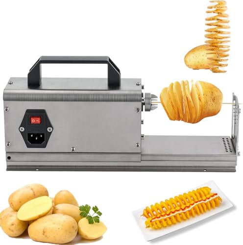 Affettatrice elettrica per Patate Tornado 3 in 1, tagliapasta a Spirale in Acciaio Inox con Manico, affettatrice per Patate attorcigliate con 2 Tipi di Lame, Macchina per Torre di Patate