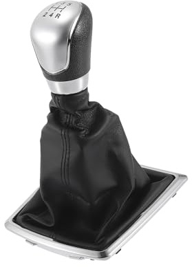 A ABSOPRO Manual Gear Shifter Knob with Cover for Ford Focus 2005-2012 | 5 Speed, Car Shift Lever Knob with Cover, Plastic Faux Leather, Black Chrome, 1 Pc, Item Replacement