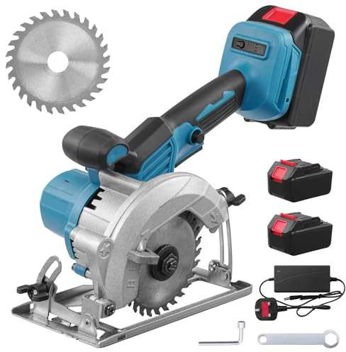 Bellanny 18V Cordless Circular Saw, 3000W 6700RPM Electric Circular Saw, 2 x 2.0Ah Lithium Battery, 0-45° Adjustable Angle, 40mm Maxi Depth of Cut, Circular Saws Cordless for Wood Marble Metal