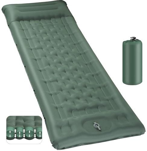 Jaztral Isomatte Camping (Fußpumpe),12cm Verdickte Luftmatratze mit Verstärkter Luftsäulen-Struktur, Fußpumpe,16cm Kopfkissen, Reißfestes, Ultraleicht & Kompakt für Outdoor, Wandern,Strand
