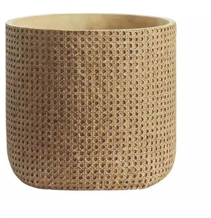 AFGFGHES Vaso per piante in rattan retrò Monstera da terra in cemento, grande vaso da fiori per interni, verde, vaso per piante da casa (B)