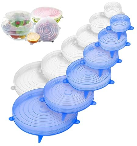 12 Pcs Silicone Lids Food Covers,Stretch,Stretching and Bowl,Microwave Cover,Eco-Friendly for Cups Cans Tins,Huggers,Dishes, Bowls,Safe in Dishwasher and Freeze Expandable to fit Various Shape